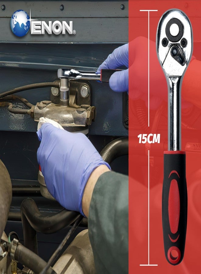 ENON Hand Tool Kit (46 Pcs) Household, 1/4 Drive Socket, Screwdriver Wrench Set For Bike,Car Repairs & More, Spanner & Socket Set, All Size Tool Kit Goti Pana Set|Perfect For Diy Enthusiasts, Red - Image 4